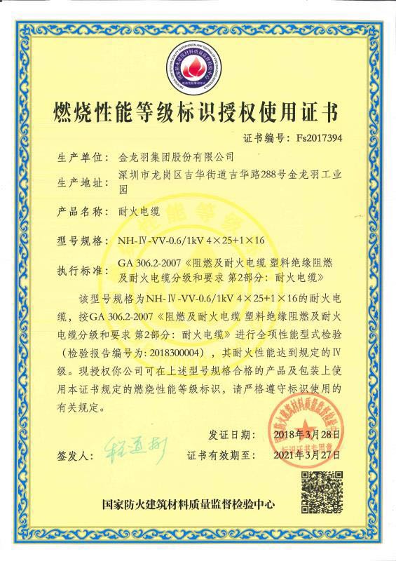 燃烧性能等级标识授权使用书